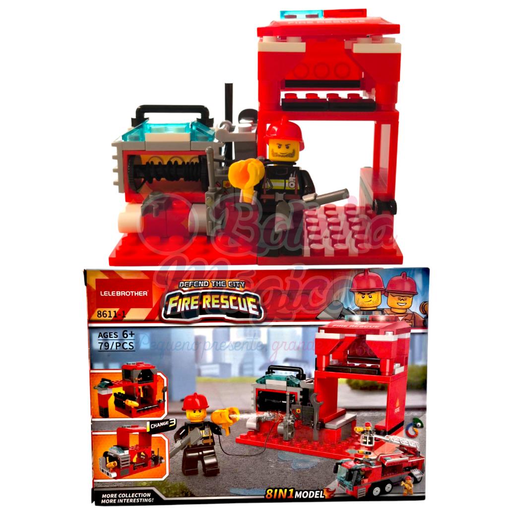 Kit Bloco De Montar Estação De Bombeiro 79 Peças 3 Em 1 Brinquedo Educativo Lembrancinha Infantil