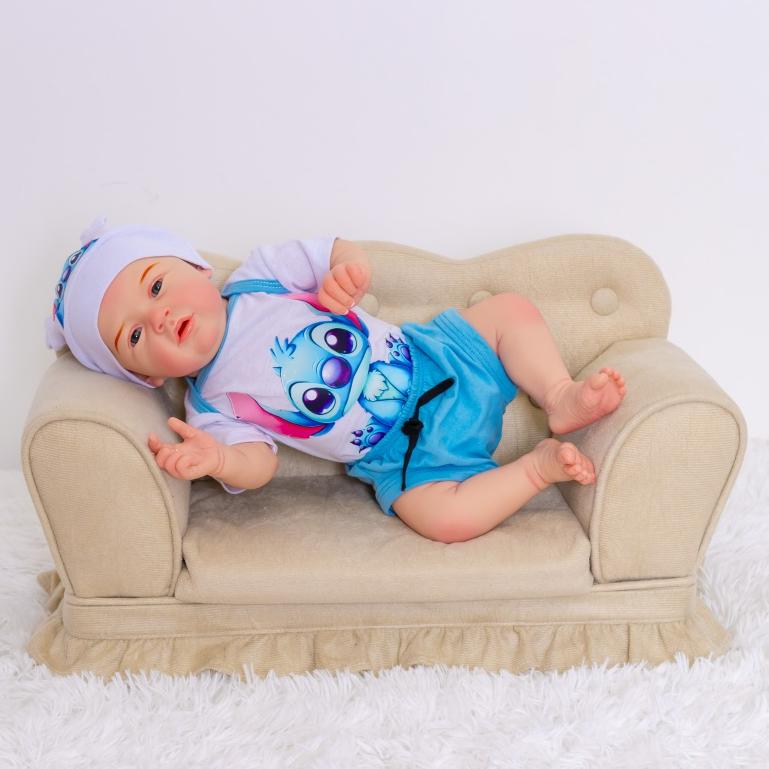 Bebê Reborn Boneco Menino Realista Stitch Original Corpinho Em Silicone Com Bolsa Maternidade