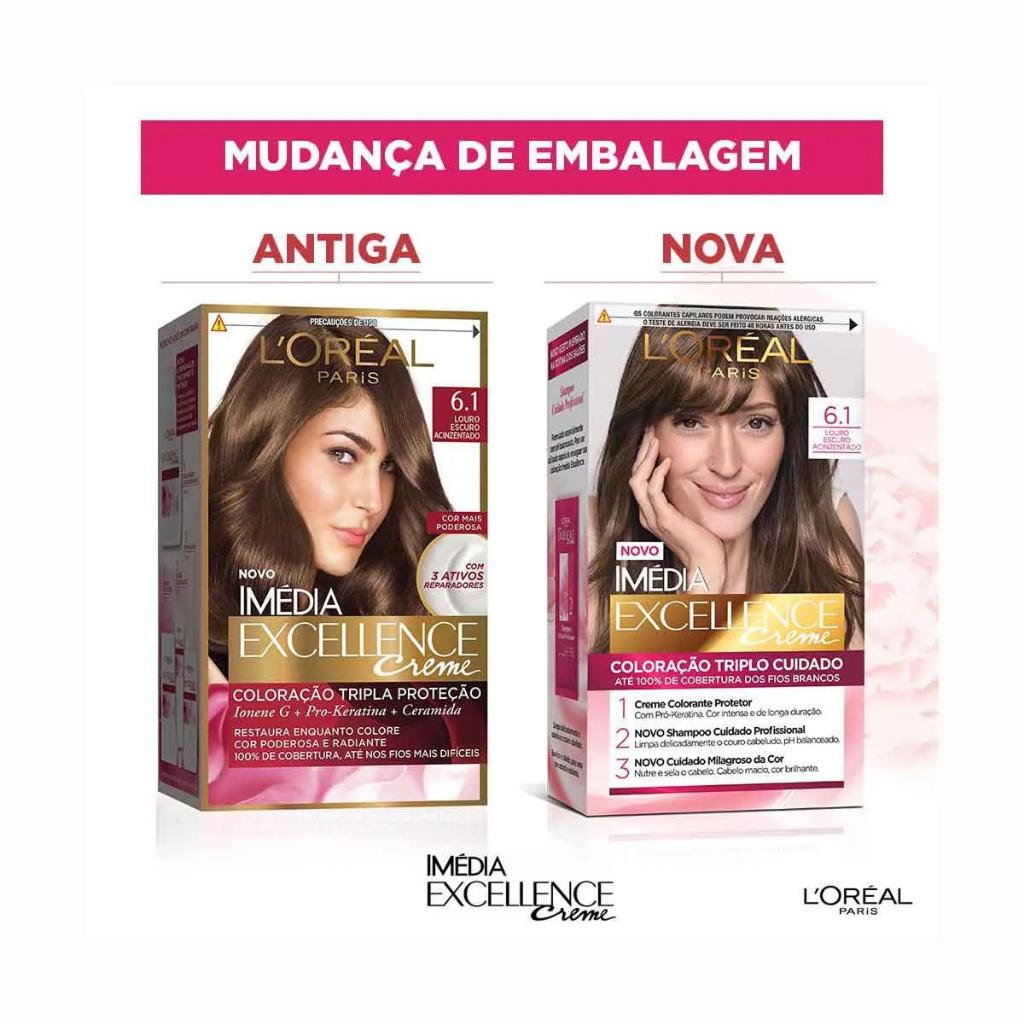Tinta De Cabelo Imédia Tintura Excellence 6.1 Louro Escuro Acinzentado