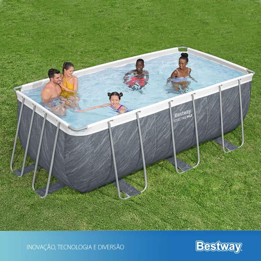 Piscina Estrutural Retangular Deluxe 8124 Litros + Bomba Filtrante + Escada Bestway
