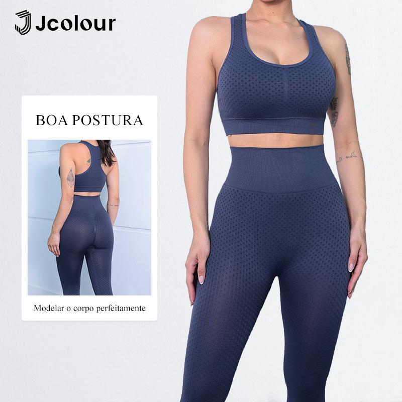 Jcolour Conjunto Esportivo Academia Feminina Top E Legging Cintura Alta Levanta Bumbum