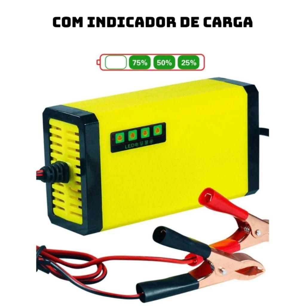 Carregador De Bateria Inteligente 12V Para Moto E Carro Bivolt Automático Com Display LED