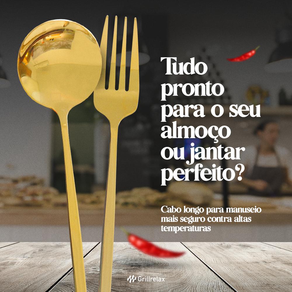 Kit Jogo 24 Peças De Facas E Garfos Dourado Grillrelax Conjunto Completo