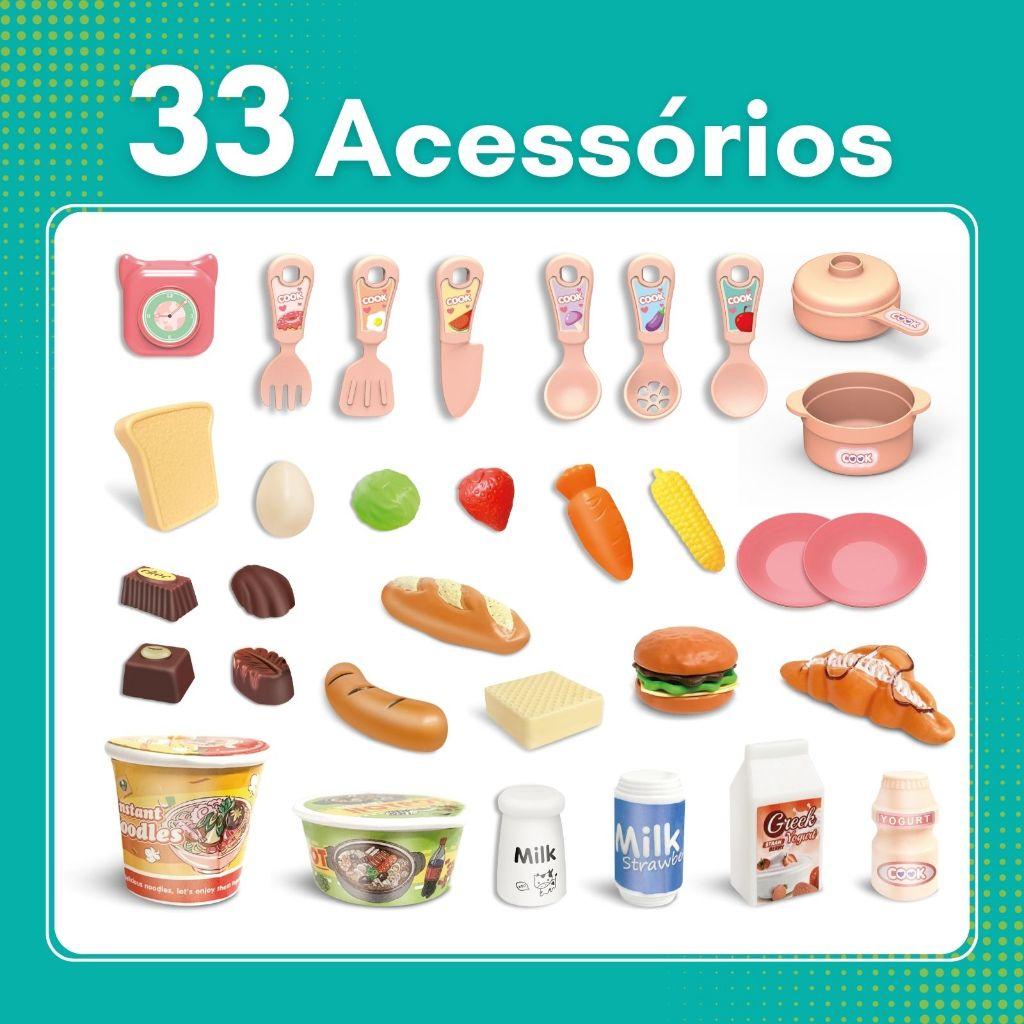 Cozinha Infantil Brinquedo Com Luz Sai Água De Verdade Fogão 33 Acessórios