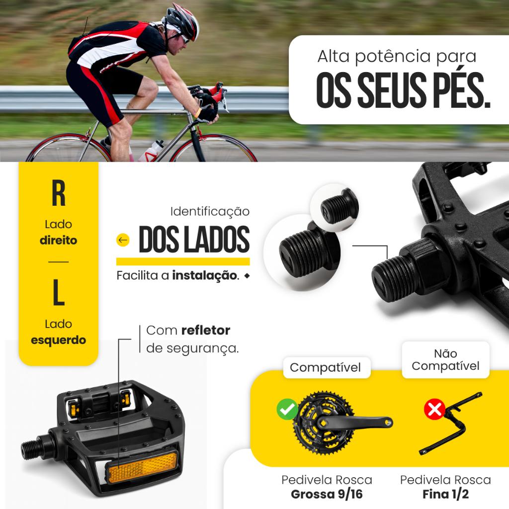 Par Pedal Alumínio Plataforma Gta Bike Rosca Grossa 9/16 Esfera