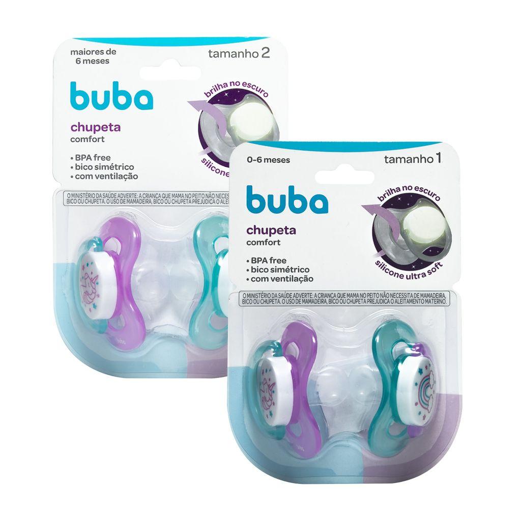 Kit 2 Chupetas Comfort Brilha No Escuro Tamanho 1 (0 A 6 Meses) Ou Tamanho 2 (+6 Meses) Buba