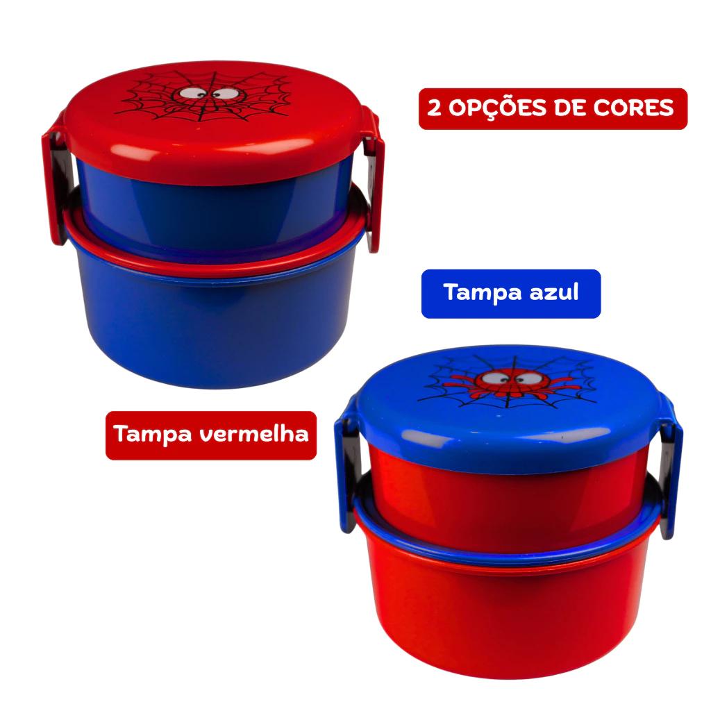 Lancheira Marmita 2 Em 1 Infantil Modelo Aranha Livre De Bpa - 340/280ml + Garfinho - Queen Shop
