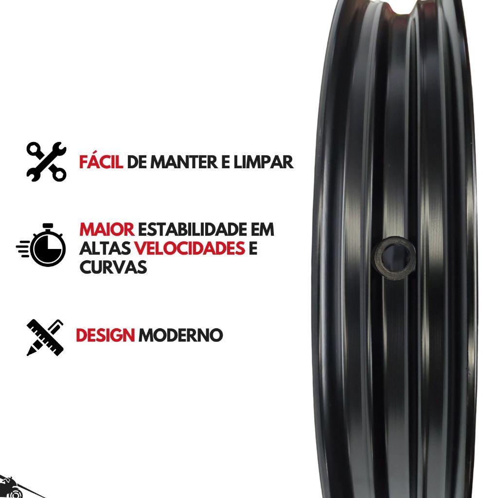 Par Roda Liga Leve Rolamento Moto Pop 100 110i Preto Pé De Galinha Alumínio