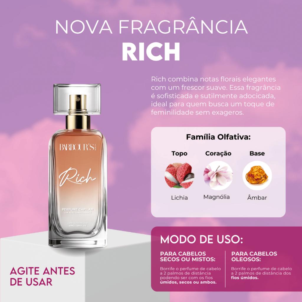Perfume Para Cabelo Rich Barbour S Beauty 50ml Fragrância Floral Finalizador Protetor Térmico