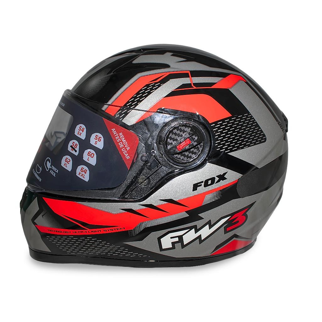 Capacete FW3 Gtx Fox Grafite Vermelho Com Oculos Interno