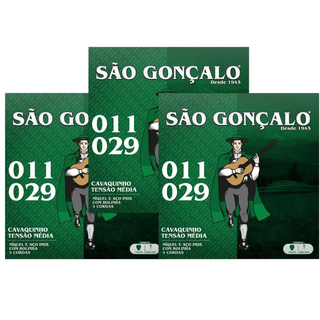 Pack Kit 3 Encordoamentos.011 Níquel Com Bolinha Para Cavaco São Gonçalo- 131tp