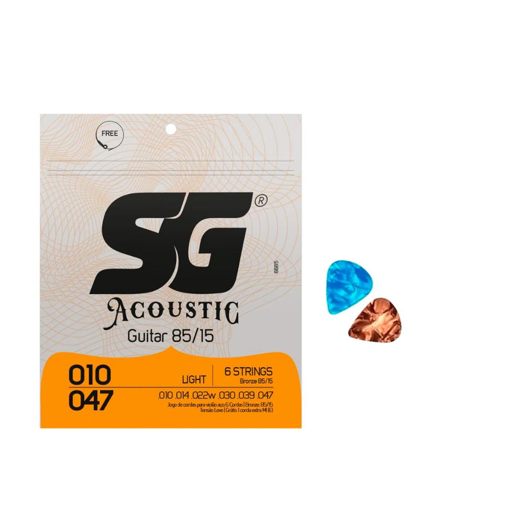 Encordoamento Violão Aço Sg 0.10 Light 85/15 Com 2 Palhetas- Sg