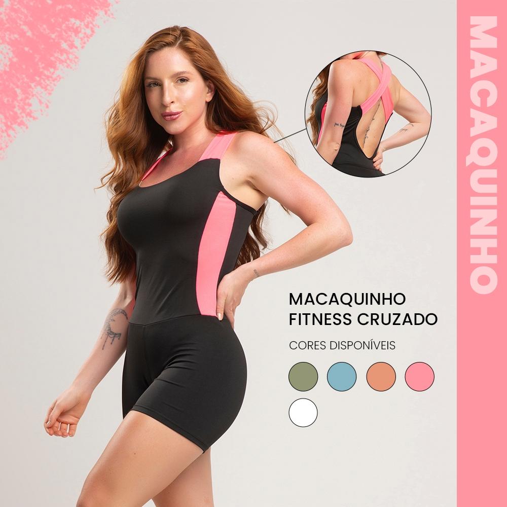 Macaquinho Fitness Feminino Costas Cruzadas Com Detalhe Colorido Academia E Treino