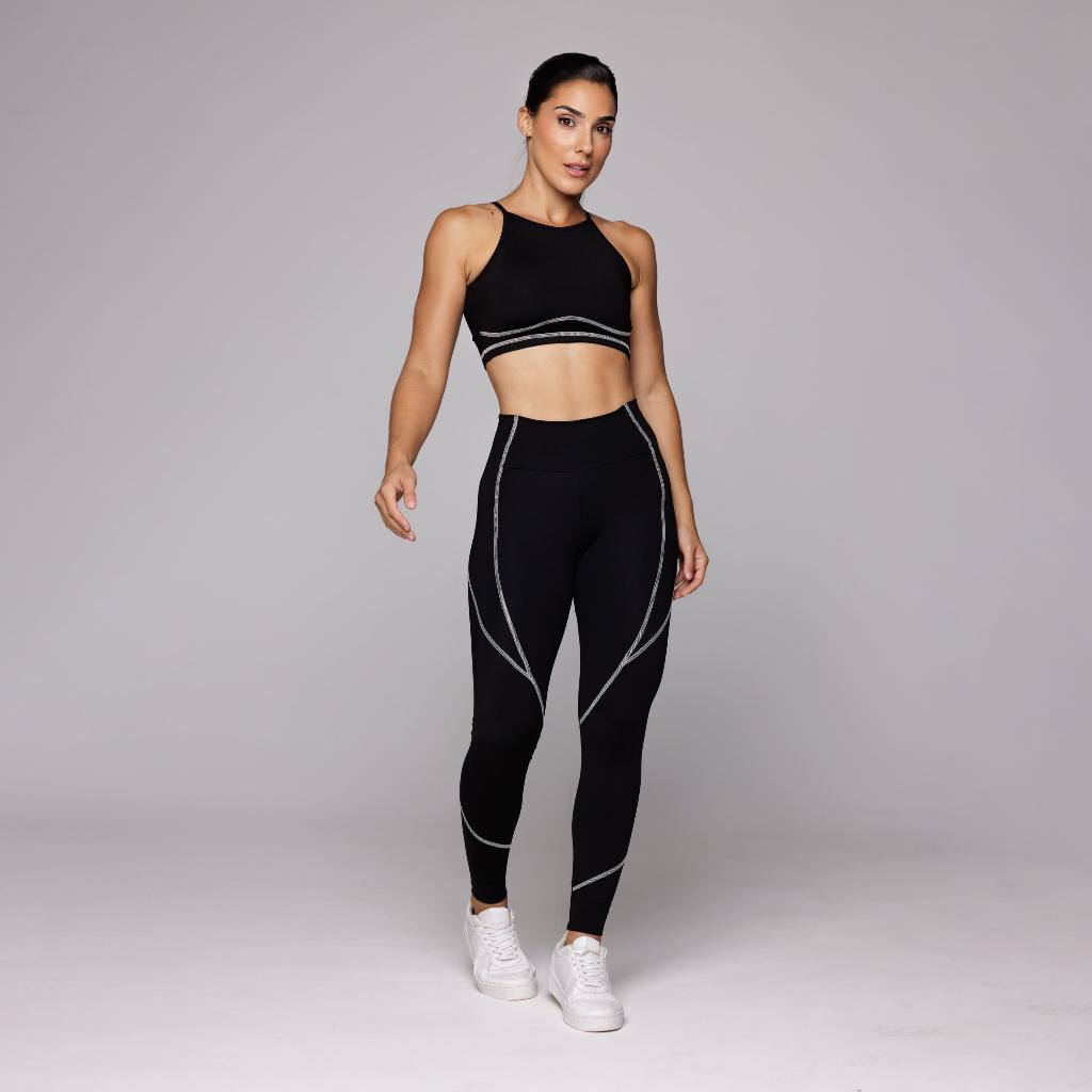 Conjunto Fitness Feminino Sense Academia Top Poliamida E Calça Legging Alta Compressão Coleção Duo