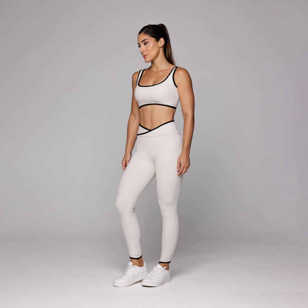 Conjunto Academia Kate Fitness Feminino Top Alta Sustentação E Calça Legging Cós Cruzado Coleção Duo