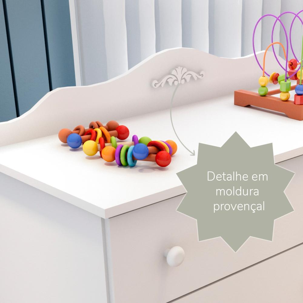 Cômoda Infantil Provençal Lisa 4 Gavetas Com Porta Fraldário 100 Mdf Branca