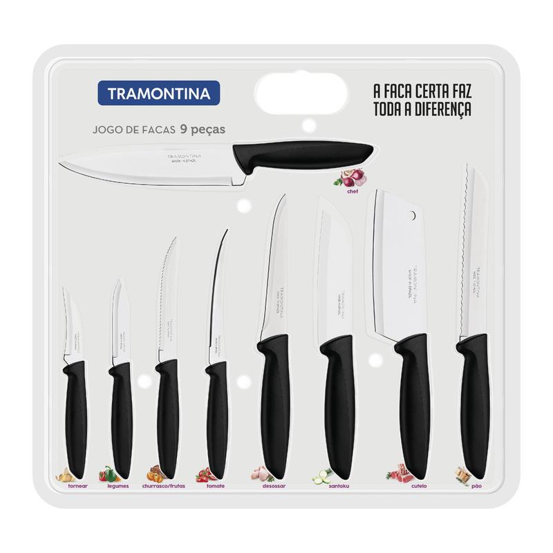 Jogo De Facas Tramontina 9 Peças Plenus Laminas De Aço Inox Kit De Facas