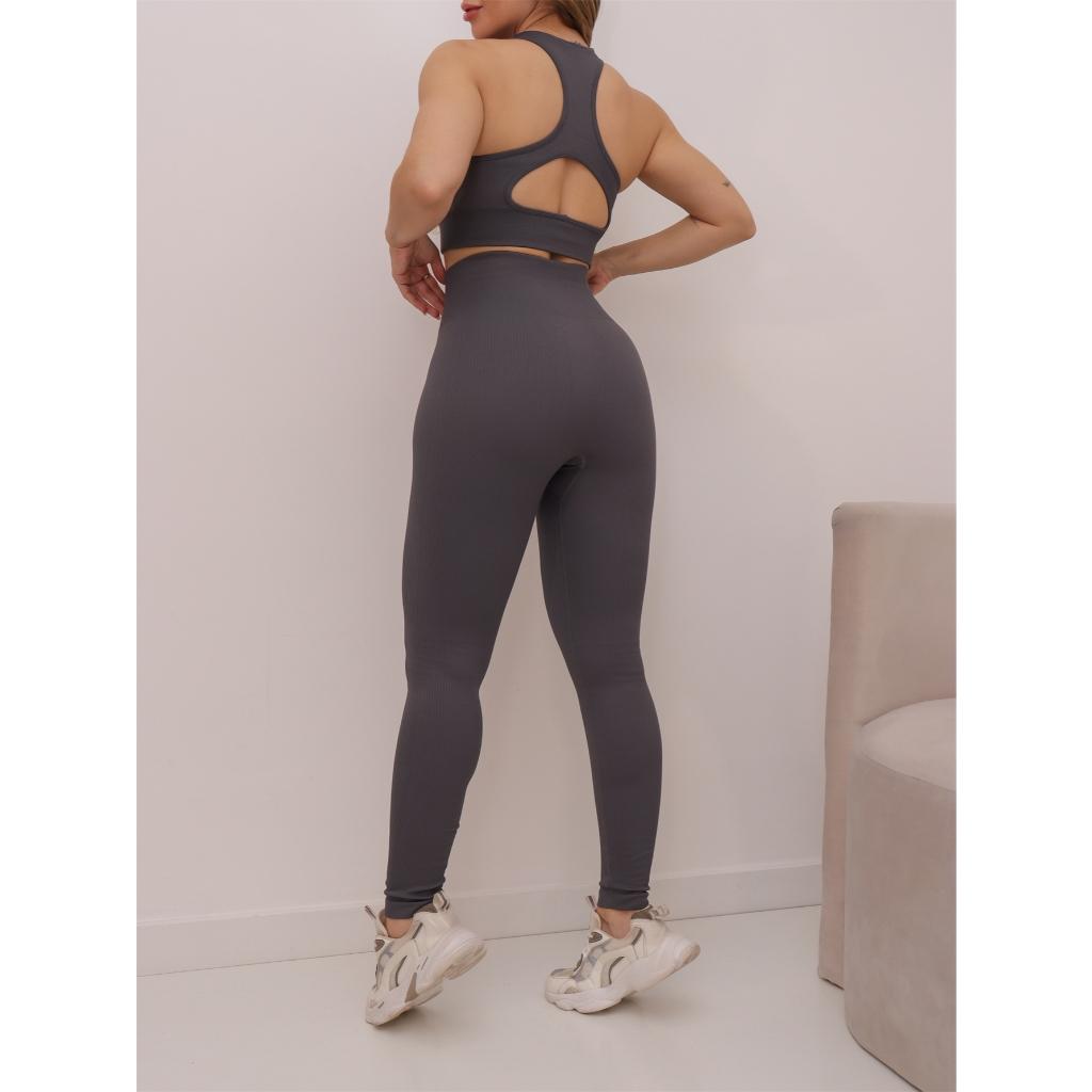Conjunto Fitness Feminino Poliamida Canelado Academia Elastico Com Bojo Removível 3RD