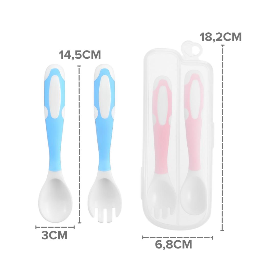 Kit Talher Infantil Bebê Dobrável Silicone/plástico Com Estojo Colher E Garfo Ergonômico - Colorbaby
