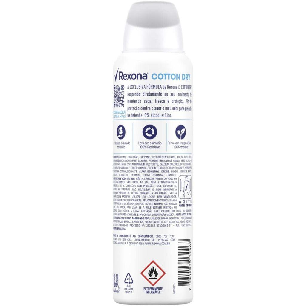 Desodorante Antitranspirante Rexona Women Aerossol Cotton Dry 72h Com 150ml