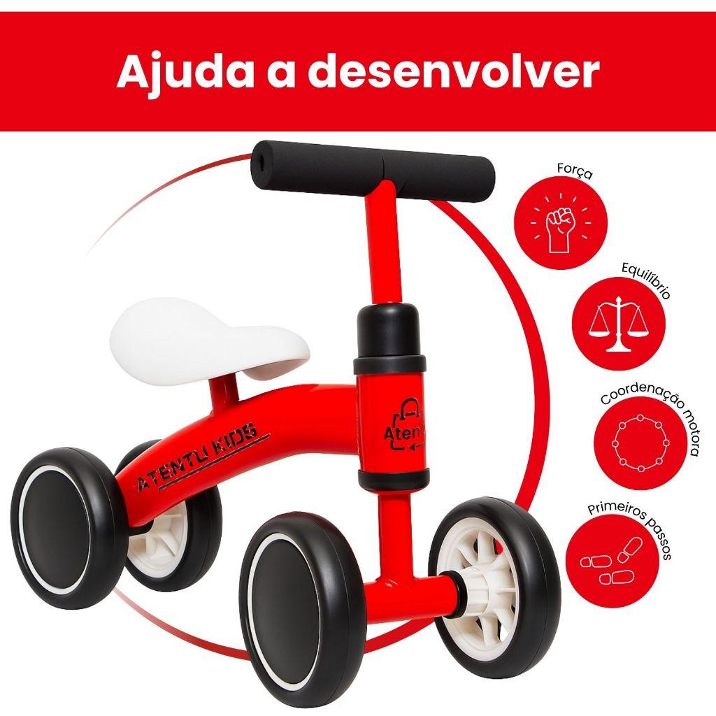 Bicicleta De Equilíbrio Andador Infantil Sem Pedal 4 Rodas