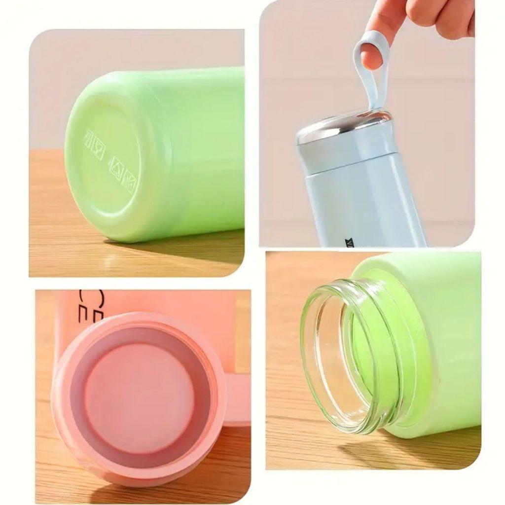 Garrafa De Água Vidro Com Proteção 400ml Trends Colors Candy Mantém Temperatura Nice Rabbit