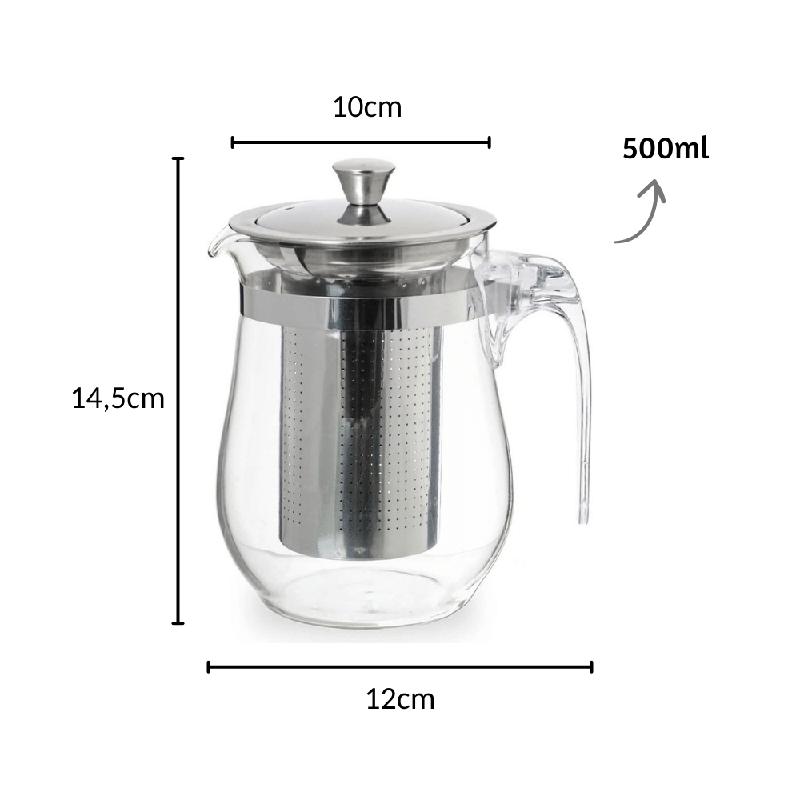 Chaleira Bule Infusor Para Chá Café Vidro 500ml Aço Inox Alça Acrílico Infusor De Vidro Presente