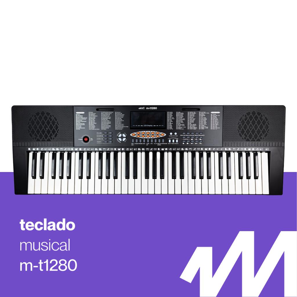 Teclado Musical Mxt T1280 61 Teclas 300 Timbres 300 Ritmos Display LED Gravação Aprendizagem E Tecla Função Sustain
