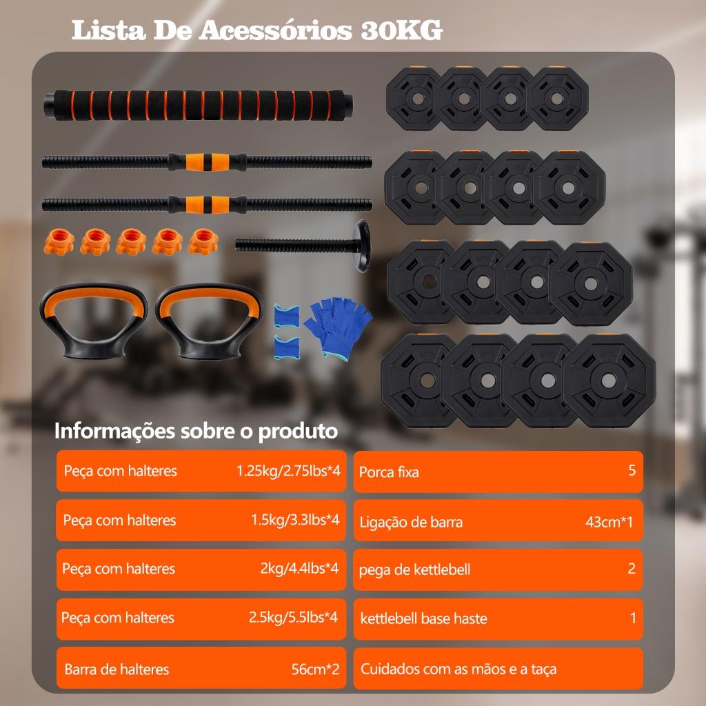 Joyfox Alteres Musculação Kit Halteres 6 Em 1 Musculação Até 10kg/30kg Ajustável Kettlebell