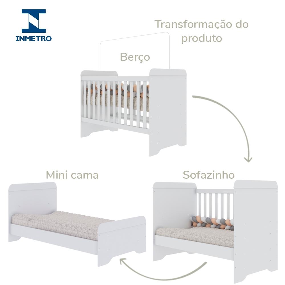 Quarto De Bebê 100 Mdf - Cômoda Grande 4 Gavetas Com Porta E Berço 3 Em 1 - Branco Carolina Baby