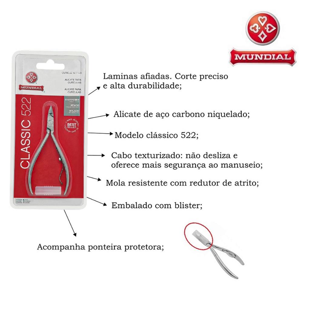 Alicate De Cutícula Classic Mundial 522 - Kit C/12 Unidades