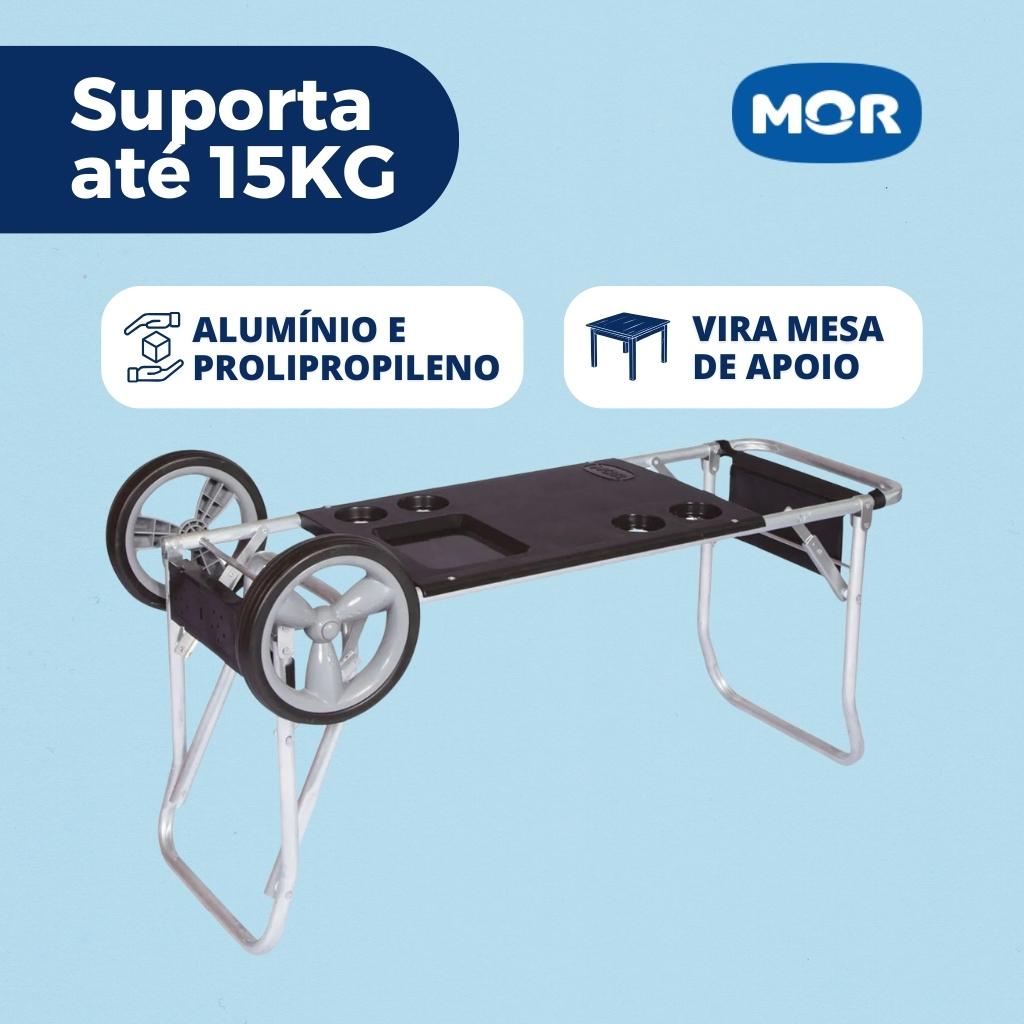 Carrinho De Praia Mor Preto Vira Mesa Com Avanço Para Caixa Térmica Cooler