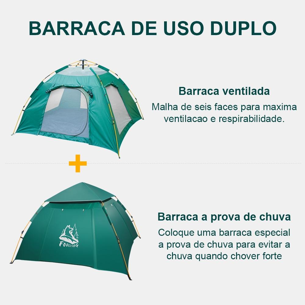 Barraca De Acampamento Grande Para 4/5 Pessoas 215x215x145cm Camping Portátil 5 Praia Varanda Família