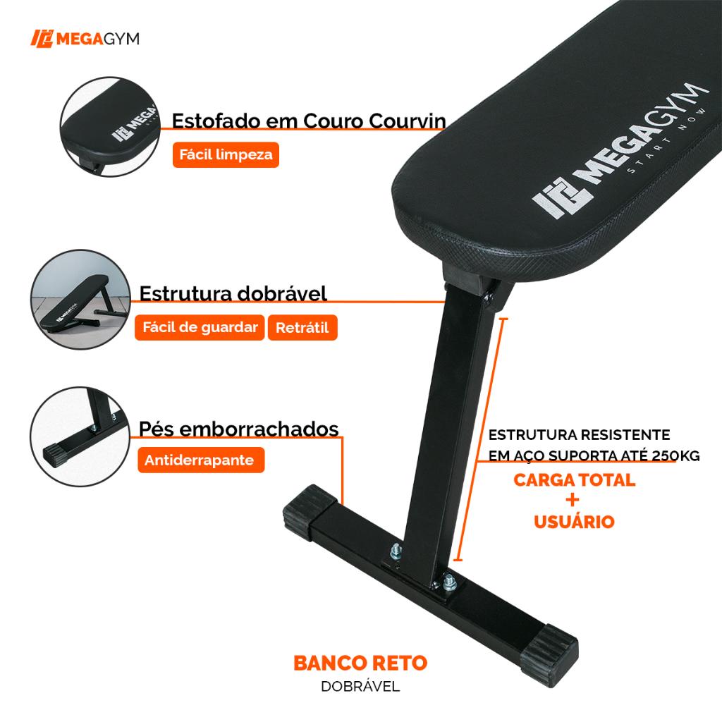 Banco Supino Reto Dobrável 120cm Para Exercícios Ginástica Musculação