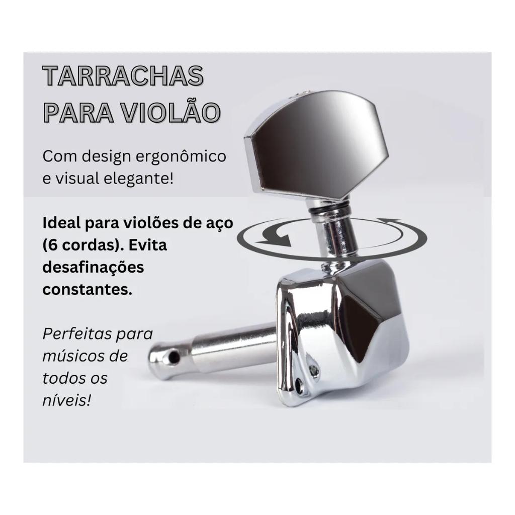 Tarraxa Semi Blindada Para Violão Aço Cromada 6 Tarrachas