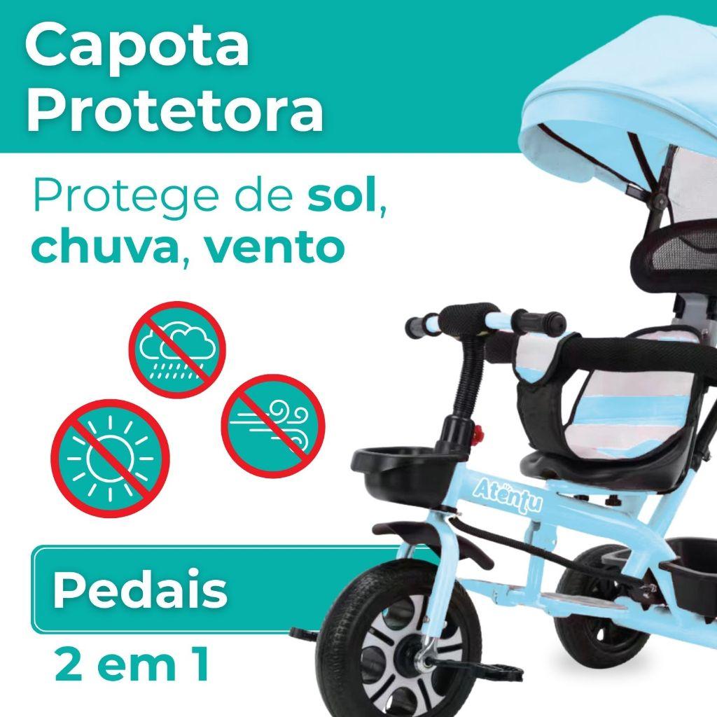 Triciclo Infantil Com Empurrador E Capota Atentu Carrinho De Passeio Menino Menina