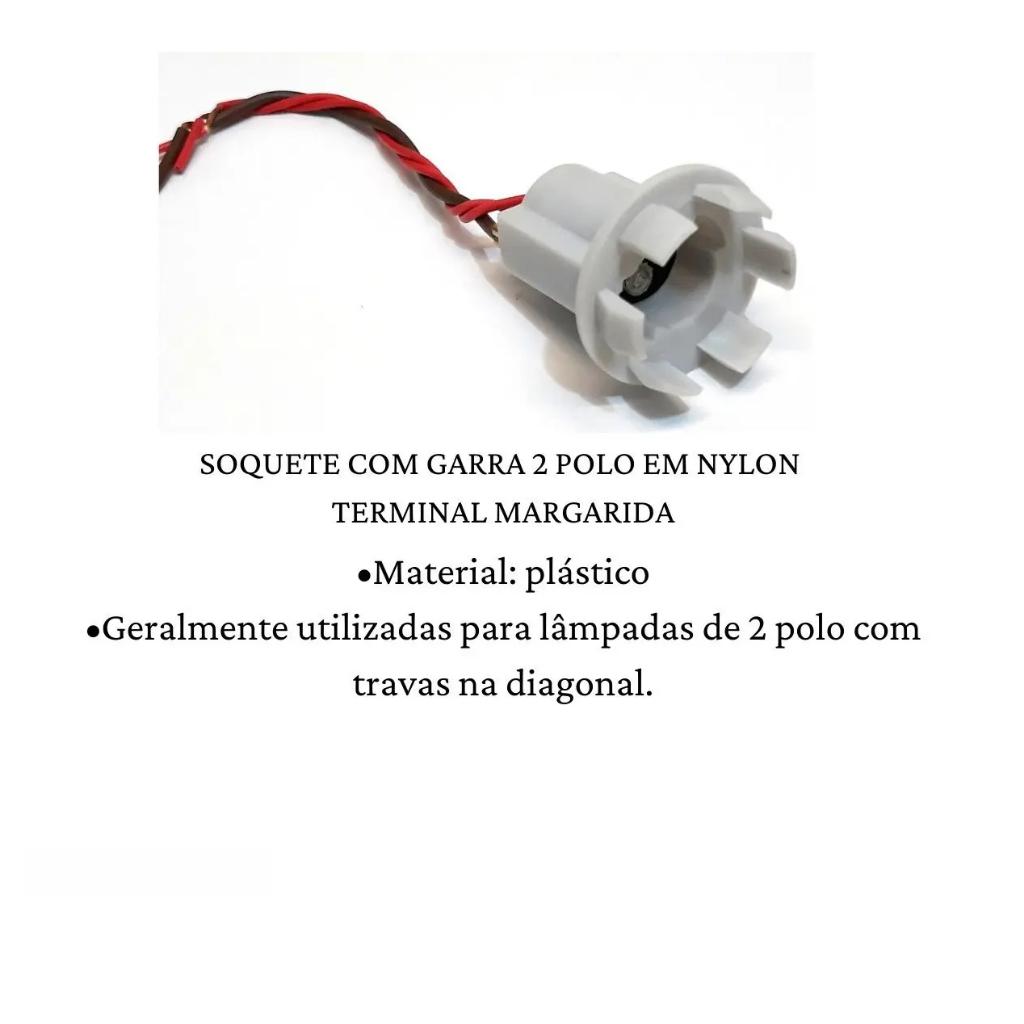 Soquete Com Garra Nylon Modelo Roseta/Margarida 2 Polos - Kit Com 5 Peças