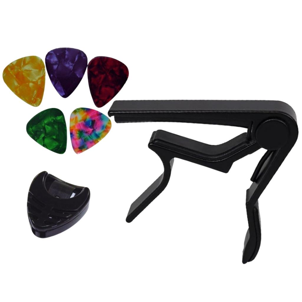 Capotraste Pestana Braçadeira Violão Guitarra Ukulele Nv+ Porta Palhetas+ 5 Palhetas