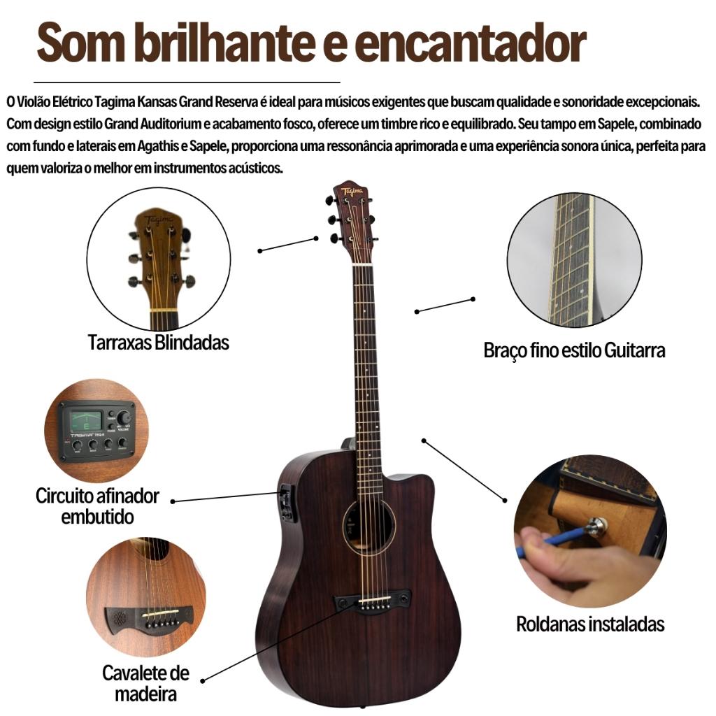 Kit Violão Tagima Kansas Elétrico Latin America Gran Reserva + Acessórios