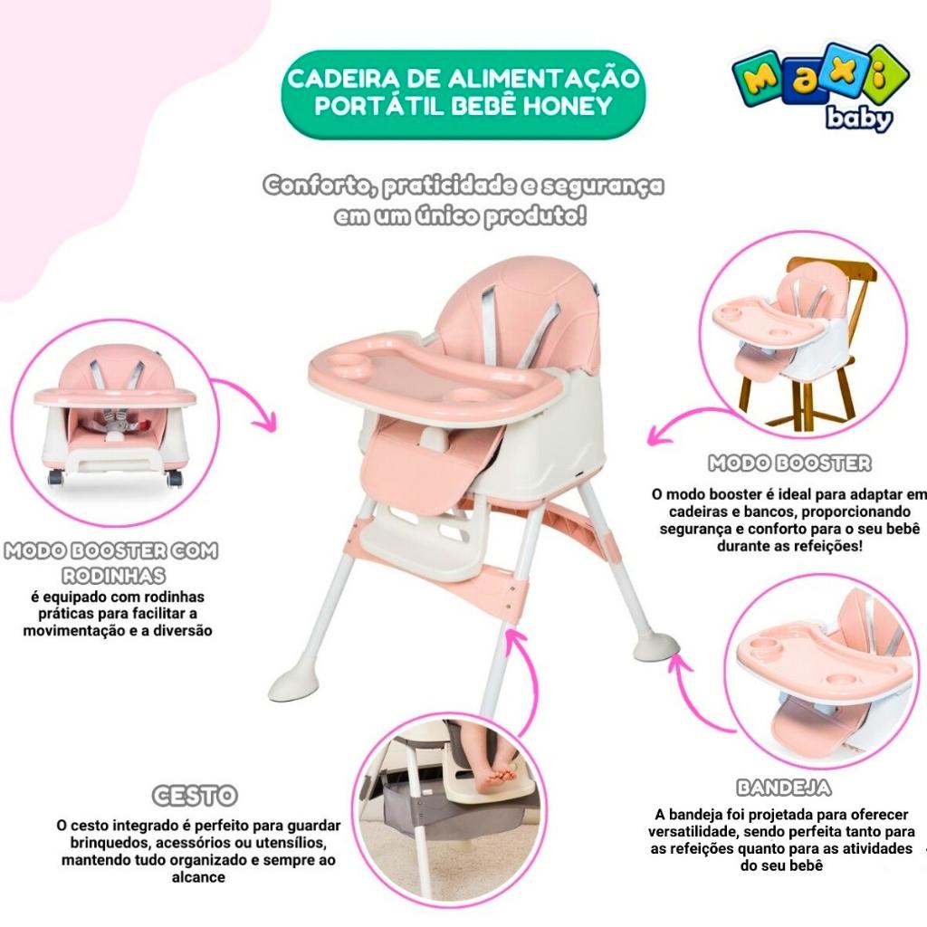 Cadeira Alimentacao Bebe Portatil Compacta Dobravel Assento Refeicao Honey Maxi Baby