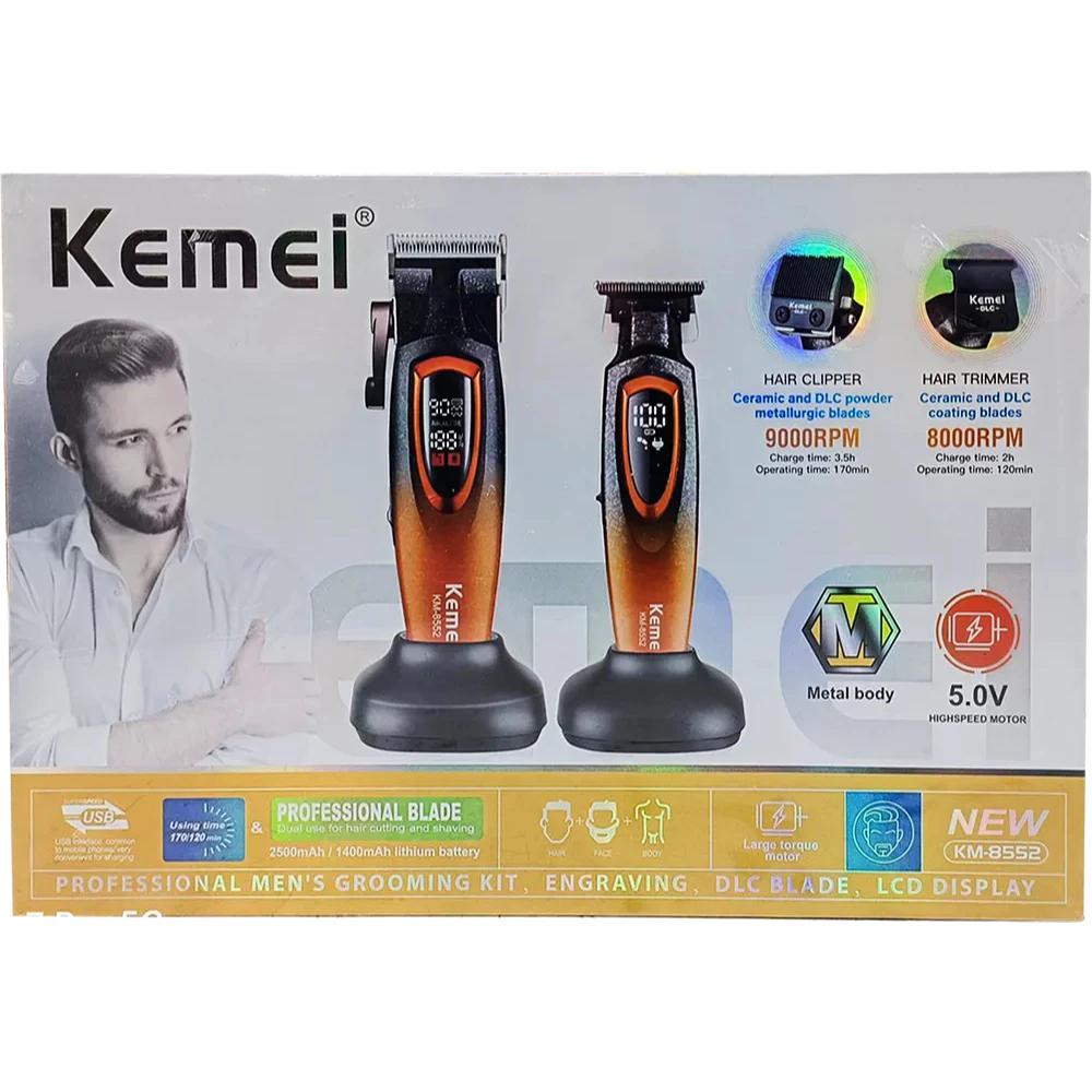 Kit Máquina De Cortar Cabelo + Máquina De Acabamento Elétrica Recarregável PRO Kemei Km-8552