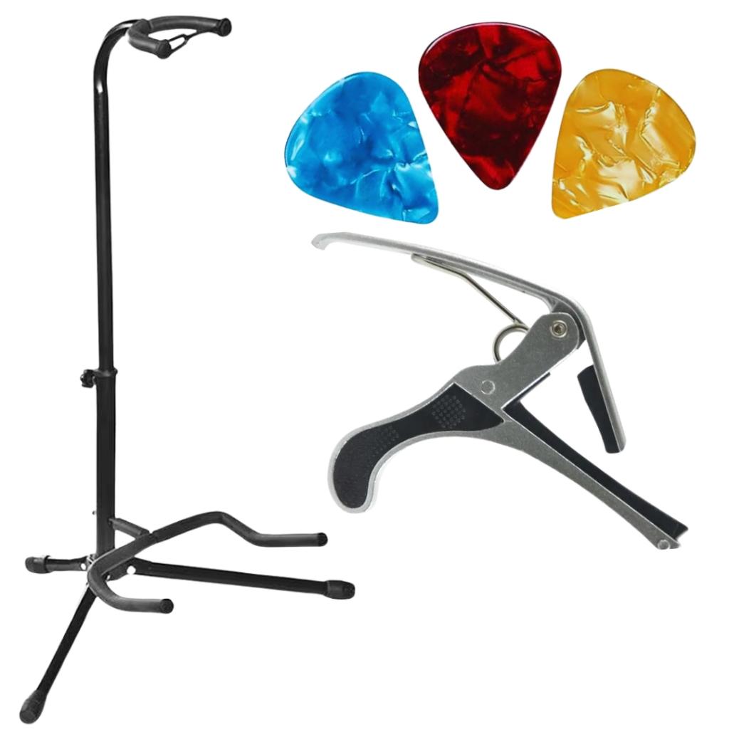 Suporte Chão Para Violão+ Capotraste Vl+ 03 Palhetas