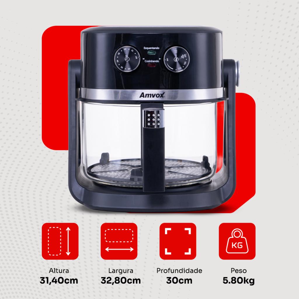 Air Fryer Fritadeira Elétrica Sem Óleo Que Vira Fogão 5L Amvox Arf 1150 1500w 2 Em 1