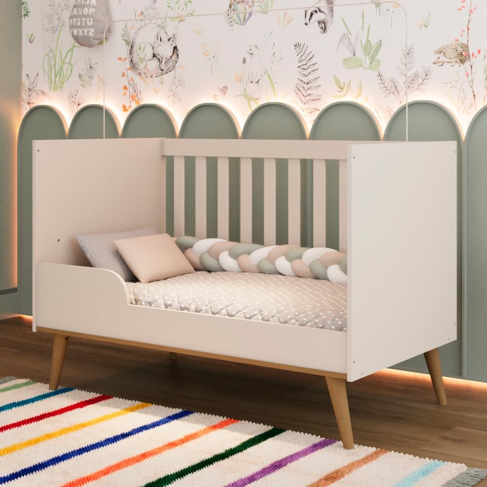 Berço Americano 3 Em 1 Retrô Pé Palito Mini Cama Mini Sofá Ludmila Mdf Off White
