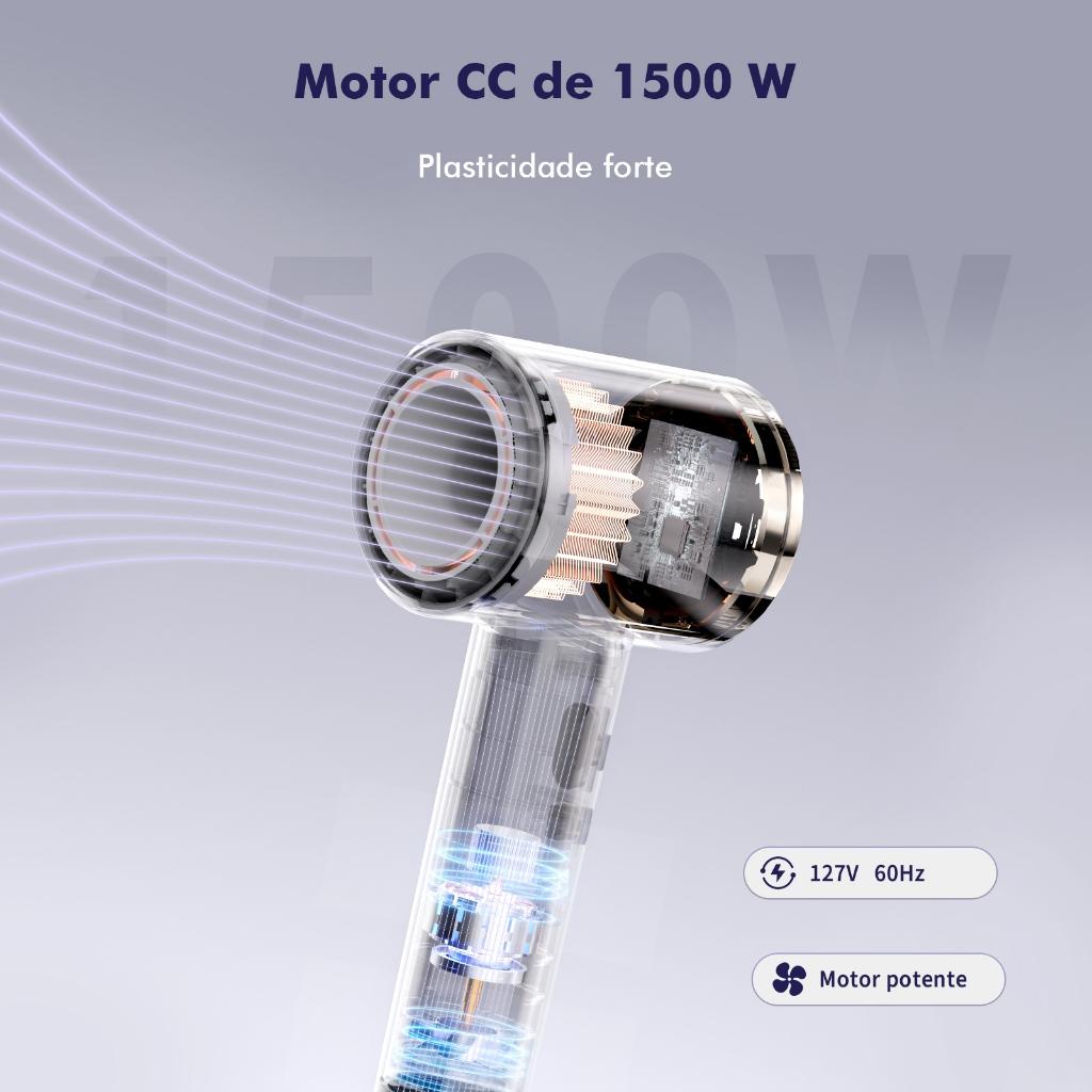 Morina Secador De Cabelo De Alta Velocidade 1500 Watts Cinza Com Coletor De Vento 127V