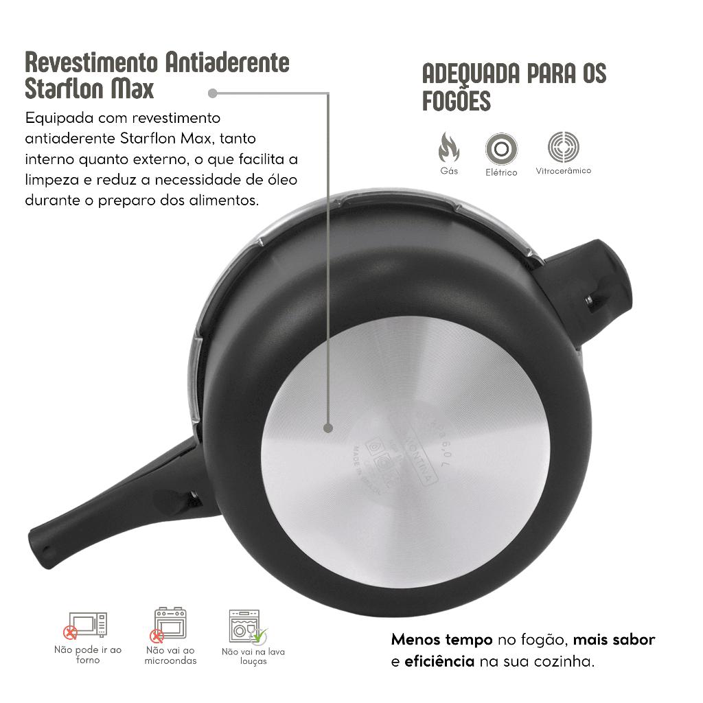 Panela De Pressão Tramontina 6L Vancouver Antiaderente 24cm Preto