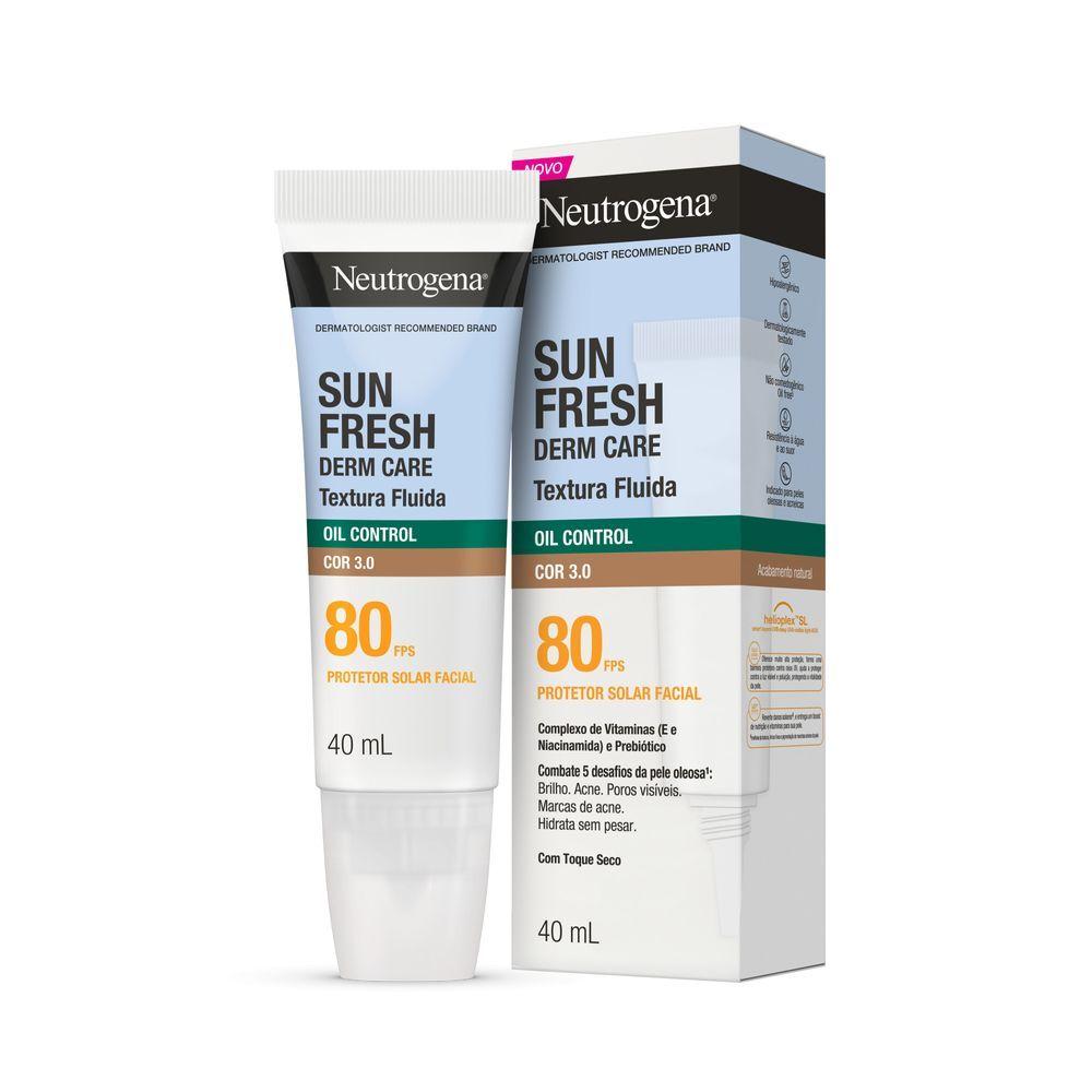 Protetor Solar Facial Neutrogena Sun Fresh Derm Care Oil Control Fluido Cor 3.0 FPS 80 40ml