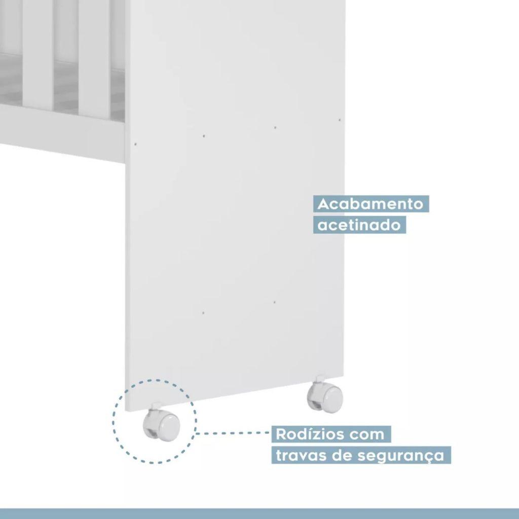 Mini Berço Rubi 5 Em 1 Multifuncional Com Rodinhas Colchão Incluso E Suporte Para Mosquiteiro 100 Mdf - Av