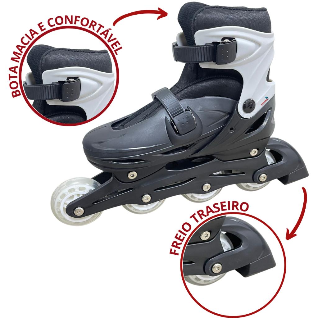 Patins Inline 4 Rodas Ajustável Infantil Juvenil Com Kit Proteção Completo Segurança E Diversão