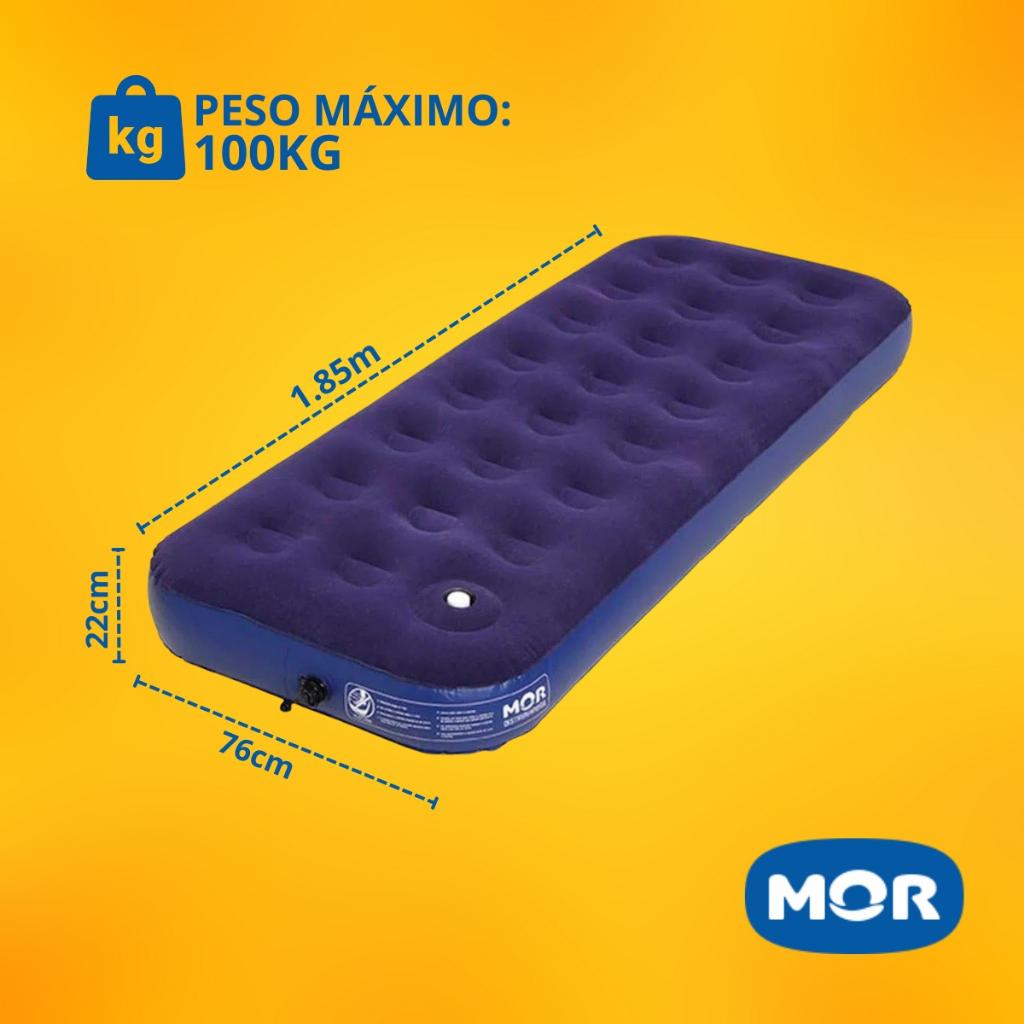 Colchão Inflável Solteiro Mor + Inflador Embutido + Kit Reparo